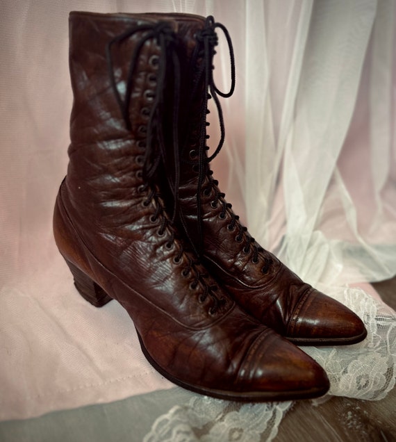 1900s Edwardian Brown Leather Boots