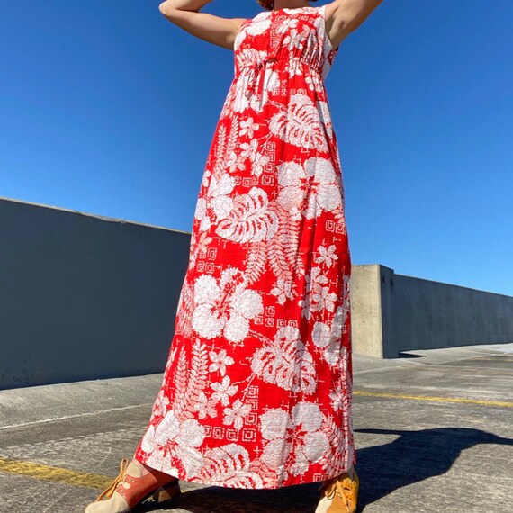 Vintage 1970s Red floral maxi dress.
