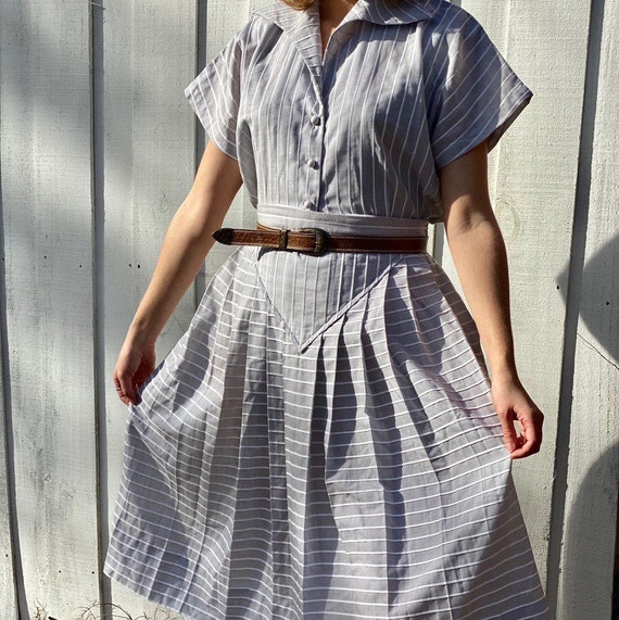 Vintage 1950s patio skirt set in dove gray gauze c