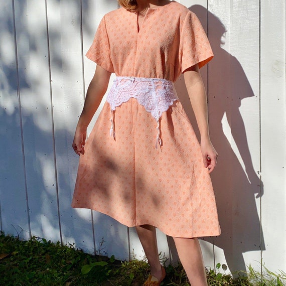 True 1960s Mod Peach Novelty Print Heart Dress.
