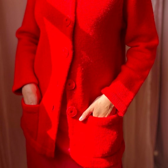 1950s cherry red virgin wool cardigan - image 4