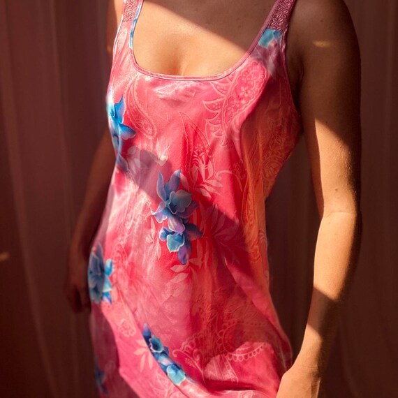 1990s pink satin floral slip dress - image 5
