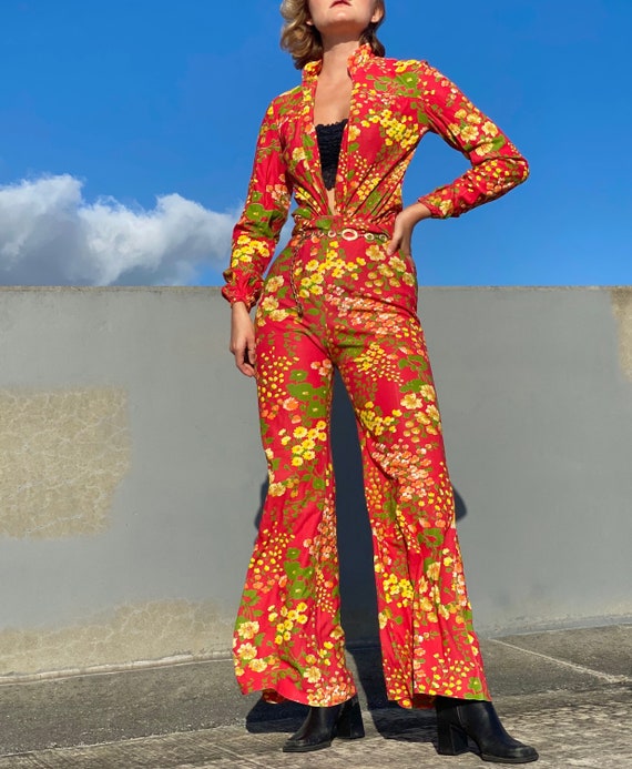 Vintage 70s Autumnal floral bell bottom matching s