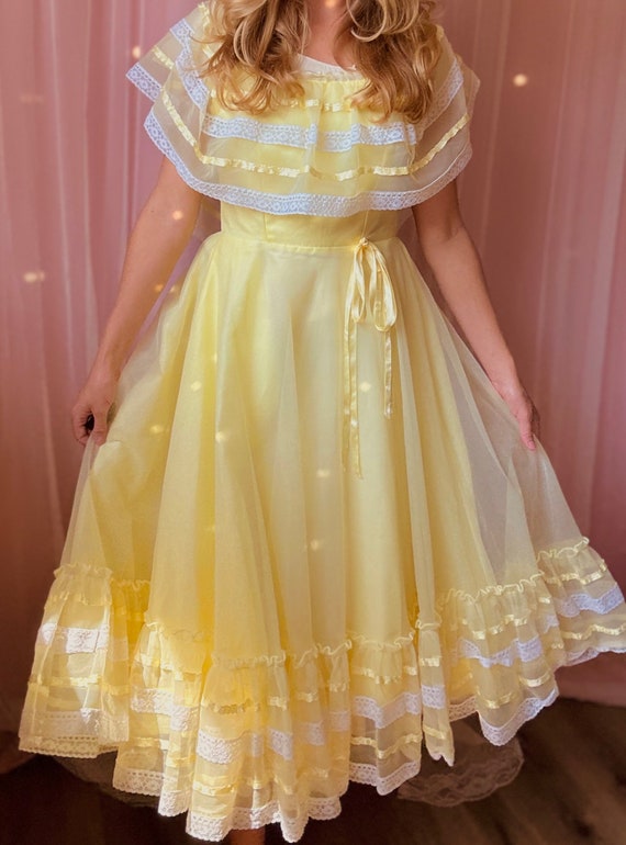 1950s fluffy yellow nylon lace babydoll dress - image 8