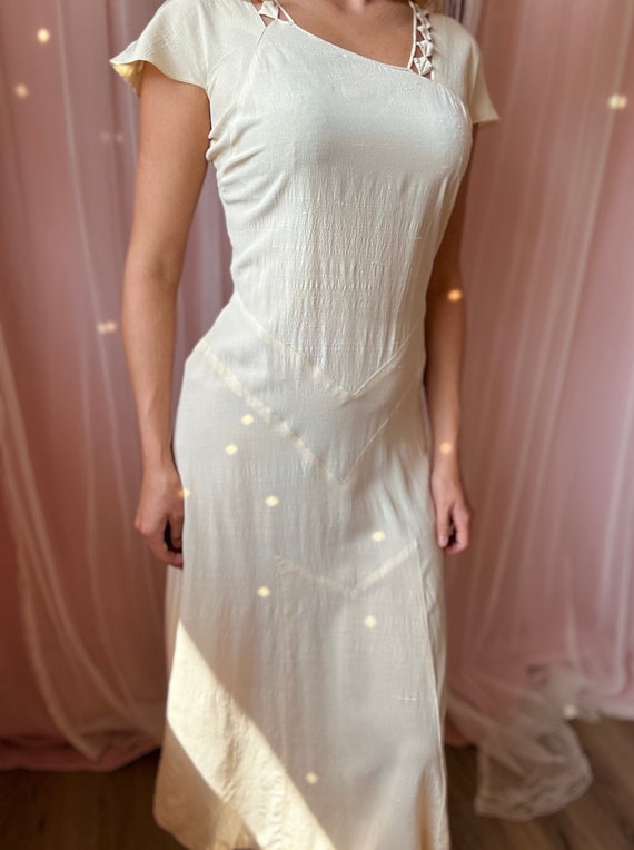 1920s 1930s cream silk art deco bias gown
