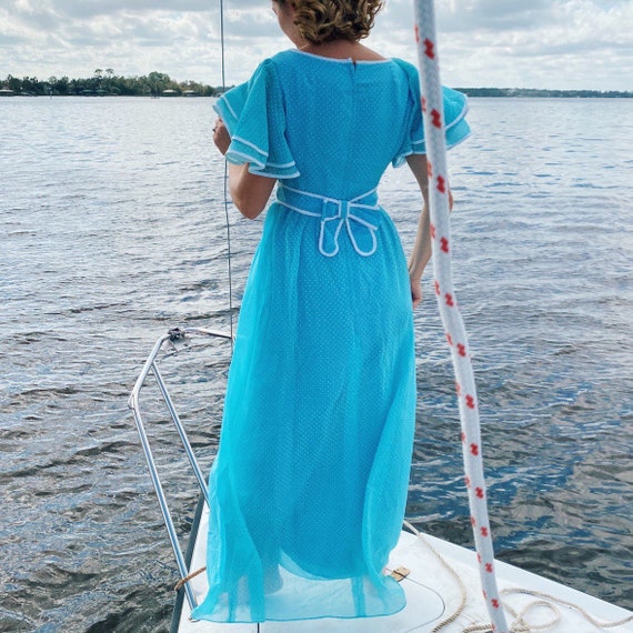 True 1970s Baby Blue Swiss dot Ethereal Dress.