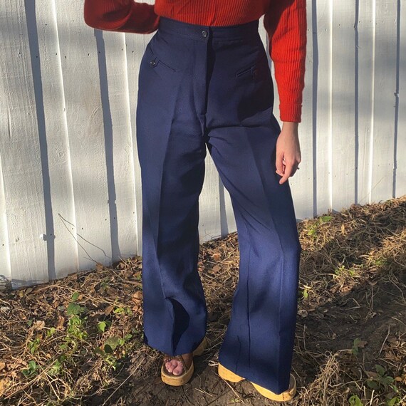 1970s vintage navy sailor high waist bell bottoms.