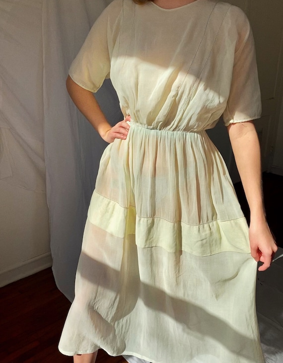 Antique 1930’s Sheer organdy dress, in pale green.