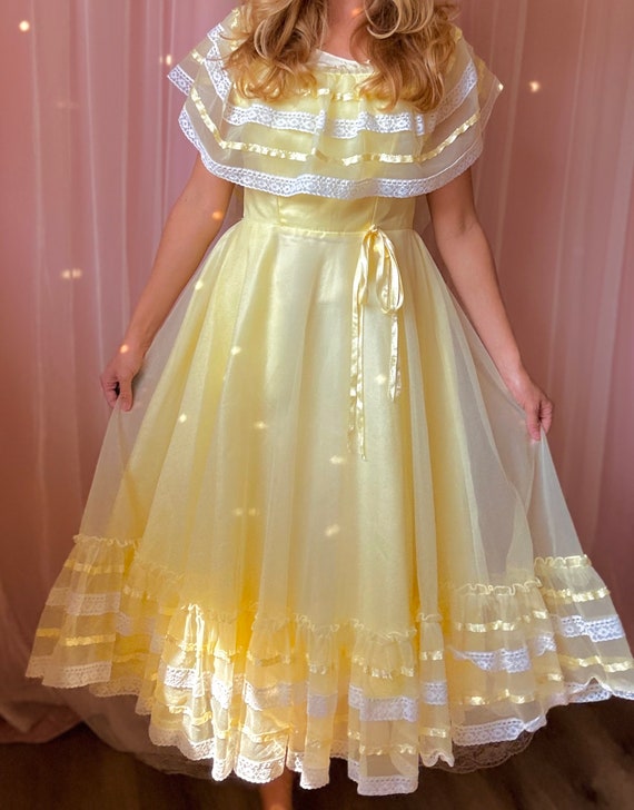 1950s fluffy yellow nylon lace babydoll dress - image 1