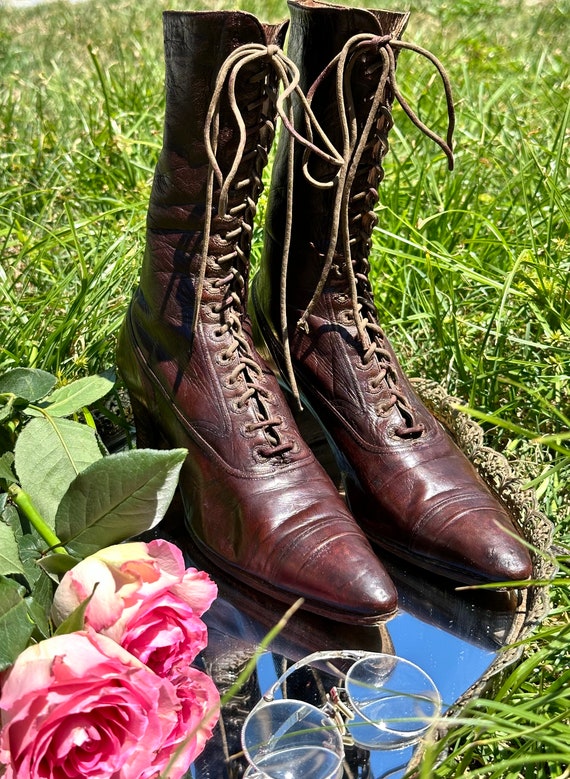 1910s Dark Brown Leather Edwardian Boots