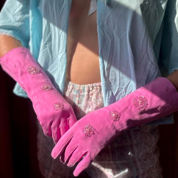 1960s pink space age sequin moleskin gloves Gem