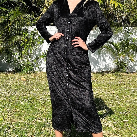 1980s black crushed velvet dress