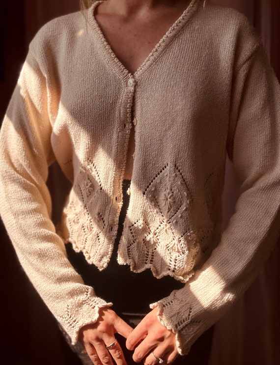 1970s cream folk knit cotton cardigan