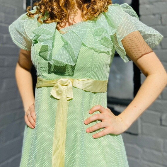 Vintage 70s mint green Swiss dot dress.