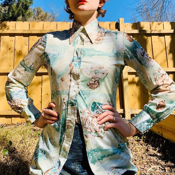 1970’s goddess Dagger Collar Puff sleeve blouse &
