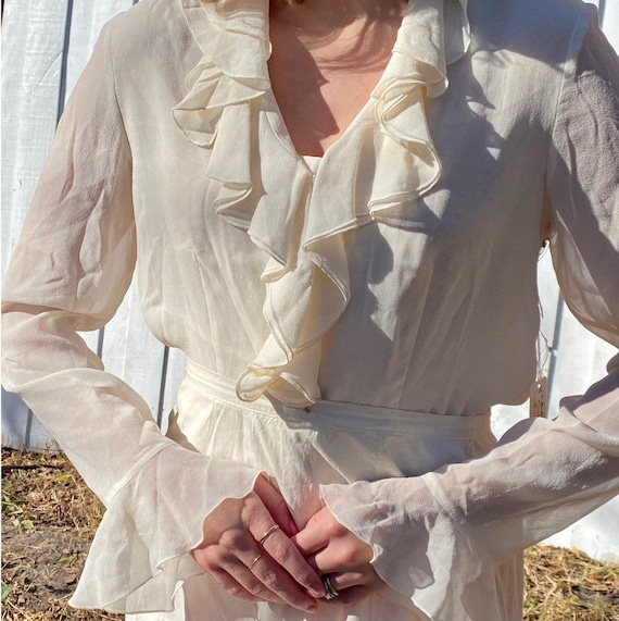 Vintage 90s 100% silk ruffled chiffon blouse.
