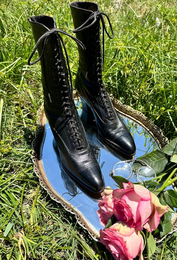 1900s black leather Edwardian boots