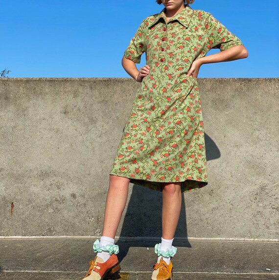 40’s green floral dress.