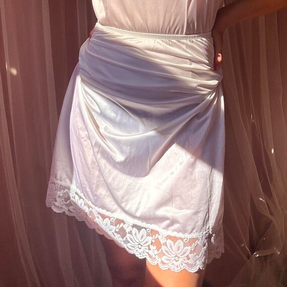 1960s white lace satin slip skirt - image 3