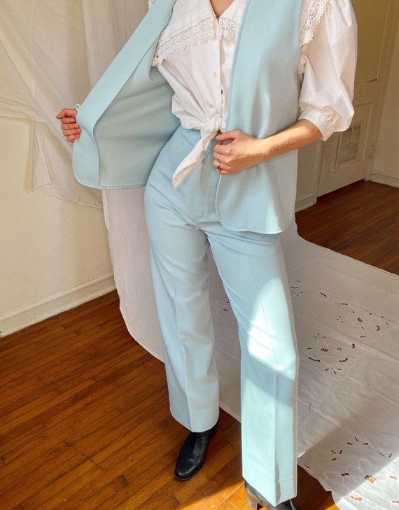 Vintage 1970s baby blue high waist bell bottoms +