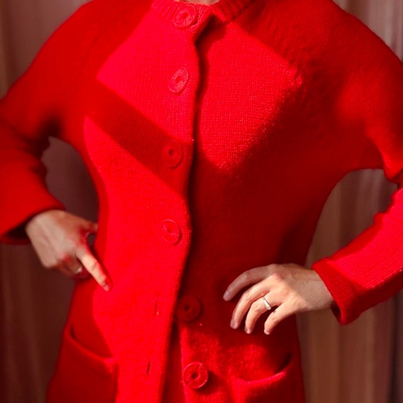 1950s cherry red virgin wool cardigan - image 3