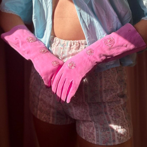 1960s pink space age sequin moleskin gloves Gem