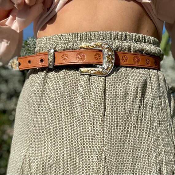 Ceinture Vintage En Cuir Marron Et Argent Sterling - Taille M, Style Bohème - Pièce Unique Et élégante