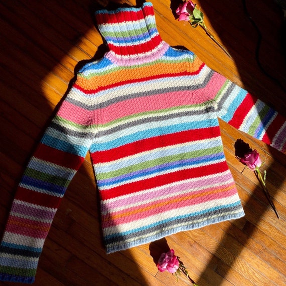 1990s Vintage Rainbow wool turtleneck sweater.