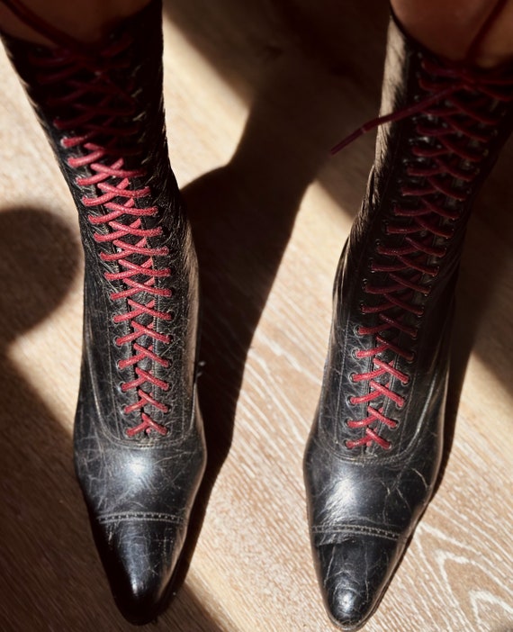 1890s Victorian Black Leather Refurbished Boots