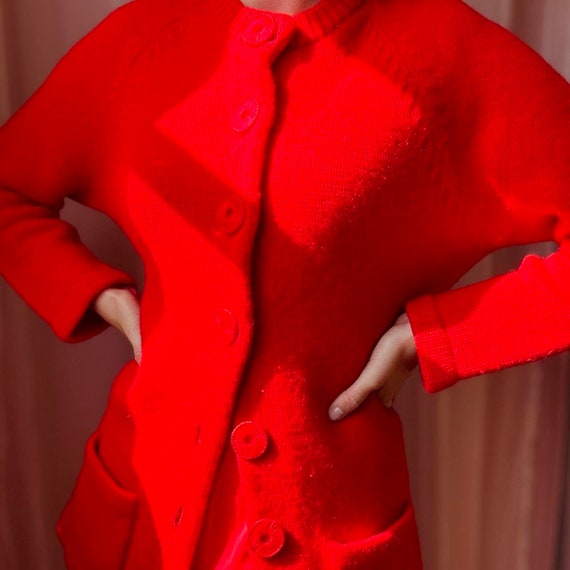 1950s cherry red virgin wool cardigan - image 1