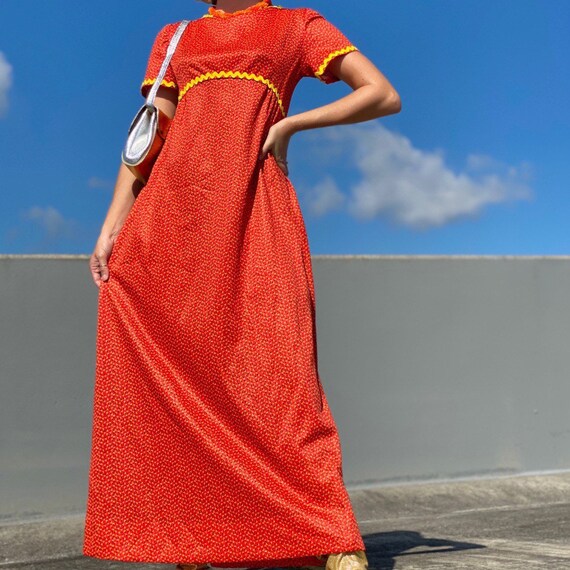 70s Orange ditsy floral print pumpkin spice maxi d