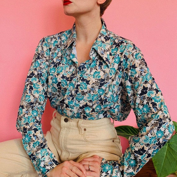 1970’s Designer Jade + Blue floral Dagger collar B