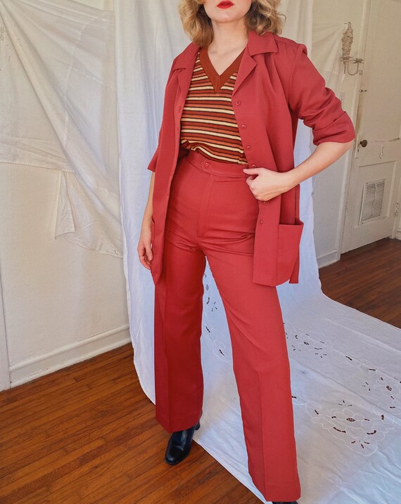 Vintage 1970s burgundy high waist bell bottoms, ja