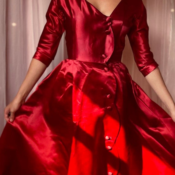 1930s Blood Red Silk Dress - image 4