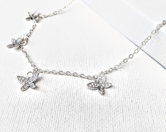 Butterfly Necklace-Butterfly Charm Necklace-Silver Butterfly Chain Necklace