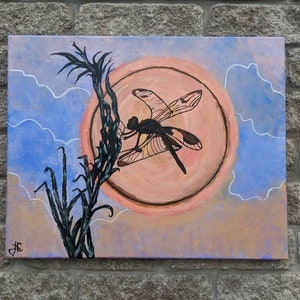 Dragonfly at Twilight Painting: Original Acrylic Wall Art (20x16)