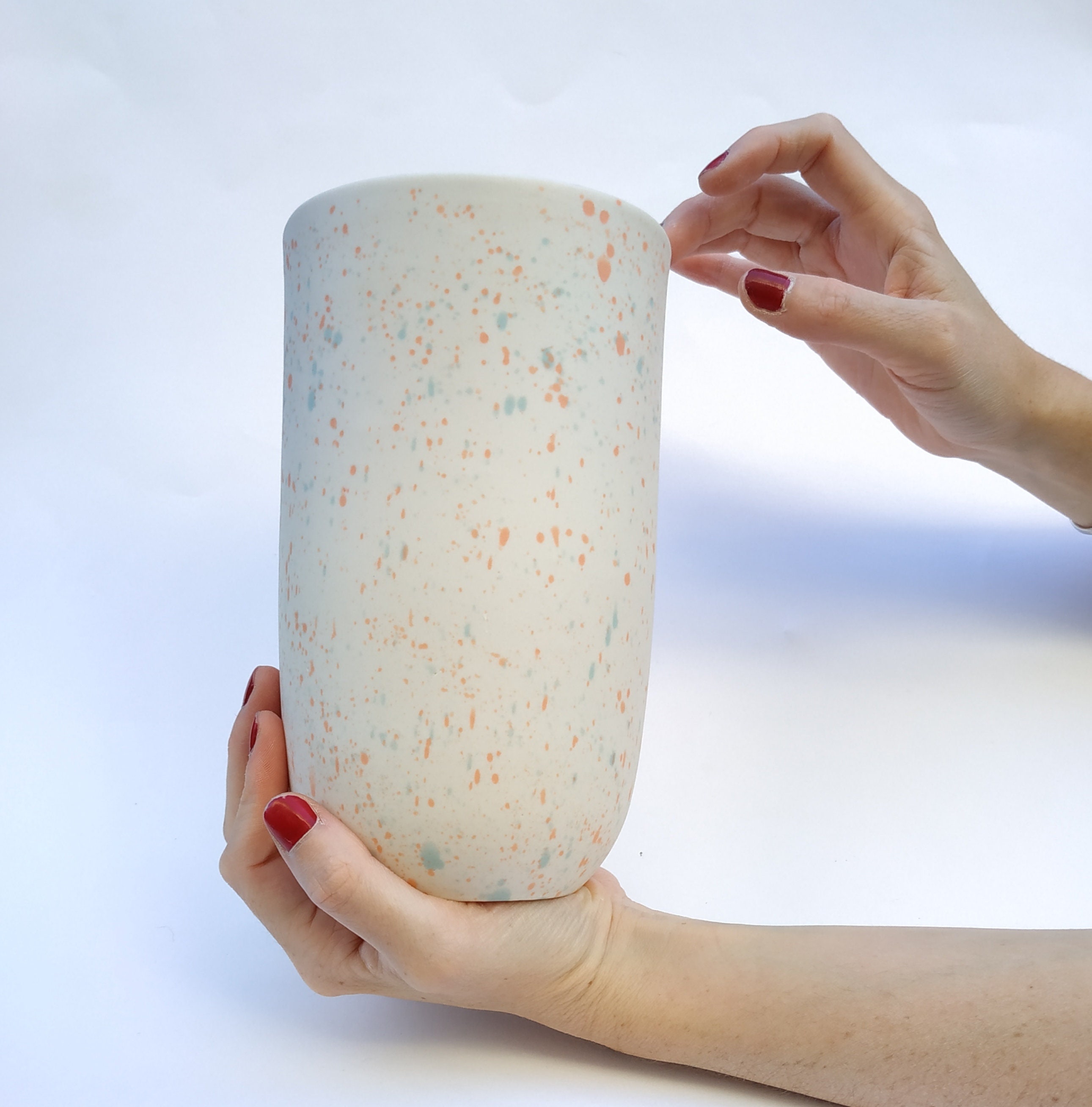 Grand Vase Moucheté en Porcelaine Fabrication Artisanale Céramique