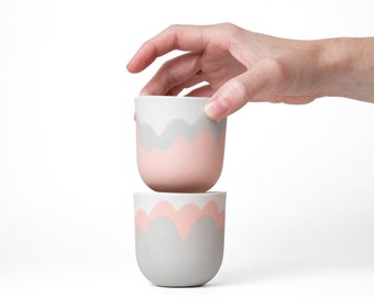 DUO ESPRESSO CUP wavy pink and gray handcrafted ceramic craftsmanship porcelain tableware