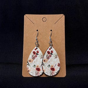 Wooden Teardrop Floral Earrings