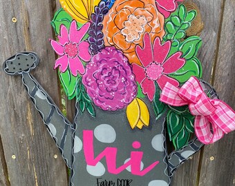 Water can with flowers, flower door hanger, water can door hanger, spring decor, summer decor