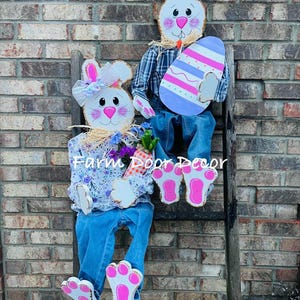 Sitting easter bunny, spring Decor, Wooden bunny, Porch sitter, Porch spring Decor, Straw Bale sitter, Outdoor decor, easter bunny decor