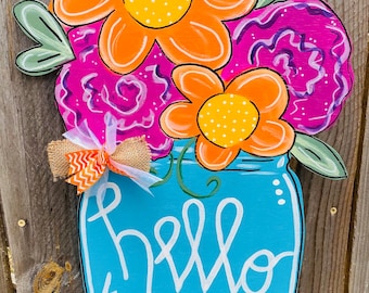 Mason jar, mason jar door hanger, flower door hanger, flower boutique, gift for mom