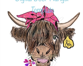 Template-Highland cow, digital download for door hanger, shaggy cow template, Valentine's Highland Cow, shaggy cow download, highland cow