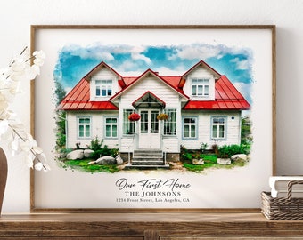 Custom Watercolor Home Portrait Print, House Painting From Photo Watercolor Style Realtor Closing Gift Housewarming Home Art First Home Gift