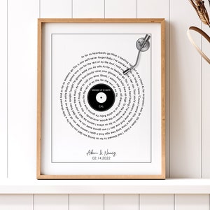Song Lyrics Print Custom Vinyl Lyrics Poster Valentines Gift For Him Framed Song Lyrics Our First Dance Song Wedding Gift Record Lyrics Art