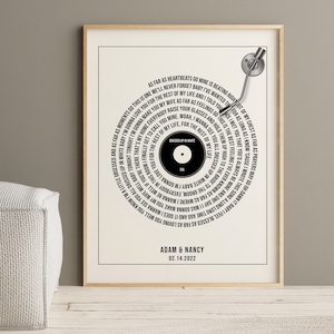 Custom Song Lyrics Wall Art First Anniversary Gift For Girlfriend Vinyl Record Art Framed Music Song Lyrics Poster Paper Anniversary Gift