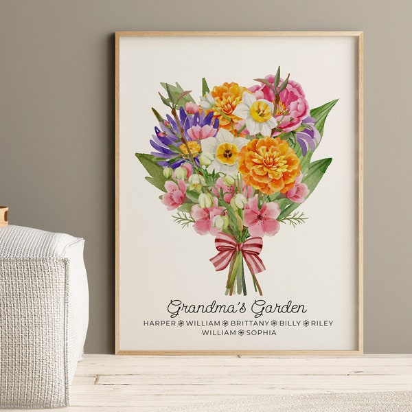 Personalized Gift For Grandma Mothers Day Grandmas Garden Birth Month Flowers Art Print Poster Birth Flower Bouquet Garden Print For Grandma