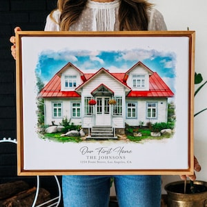 Housewarming Gift First Home Portrait On Canvas House Drawing Watercolor Style Home Sketch Custom Watercolor House Portrait From Photo