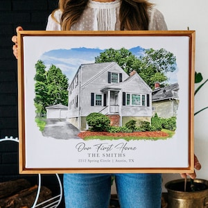 Custom Home Portrait Housewarming Gift First Home Gift Drawing From Photo Watercolor House Framed Canvas New Home Personalized Gift