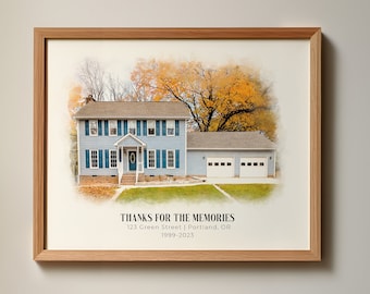 Our First Home Watercolor House Portrait From Photo - Personalized Housewarming Gift Home Painting Effect